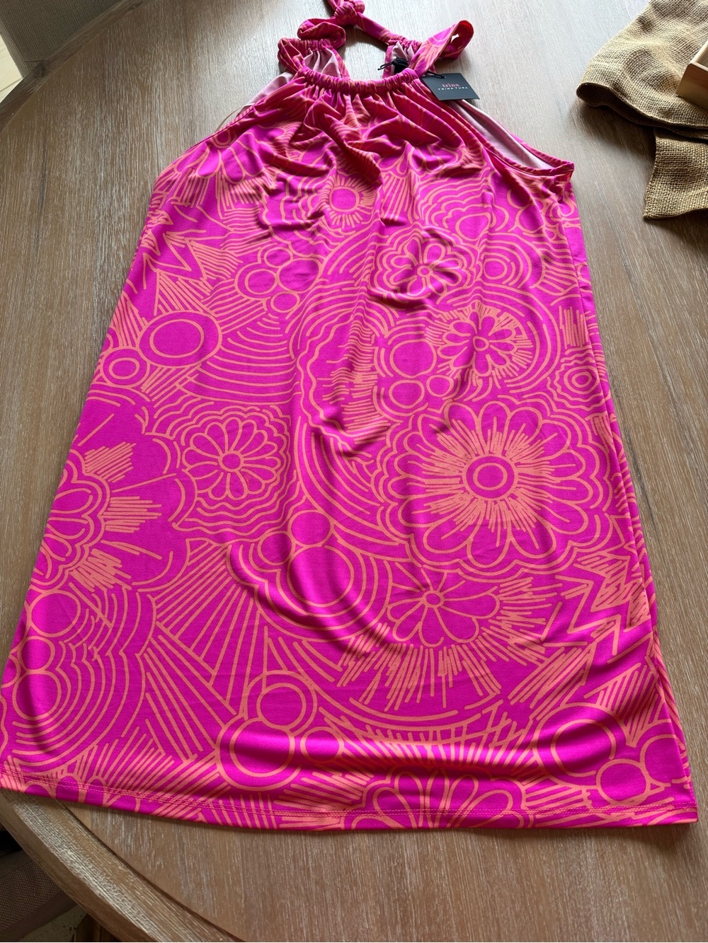 Trina Turk Fuchsia and Orange Floral Halter Midi Dress